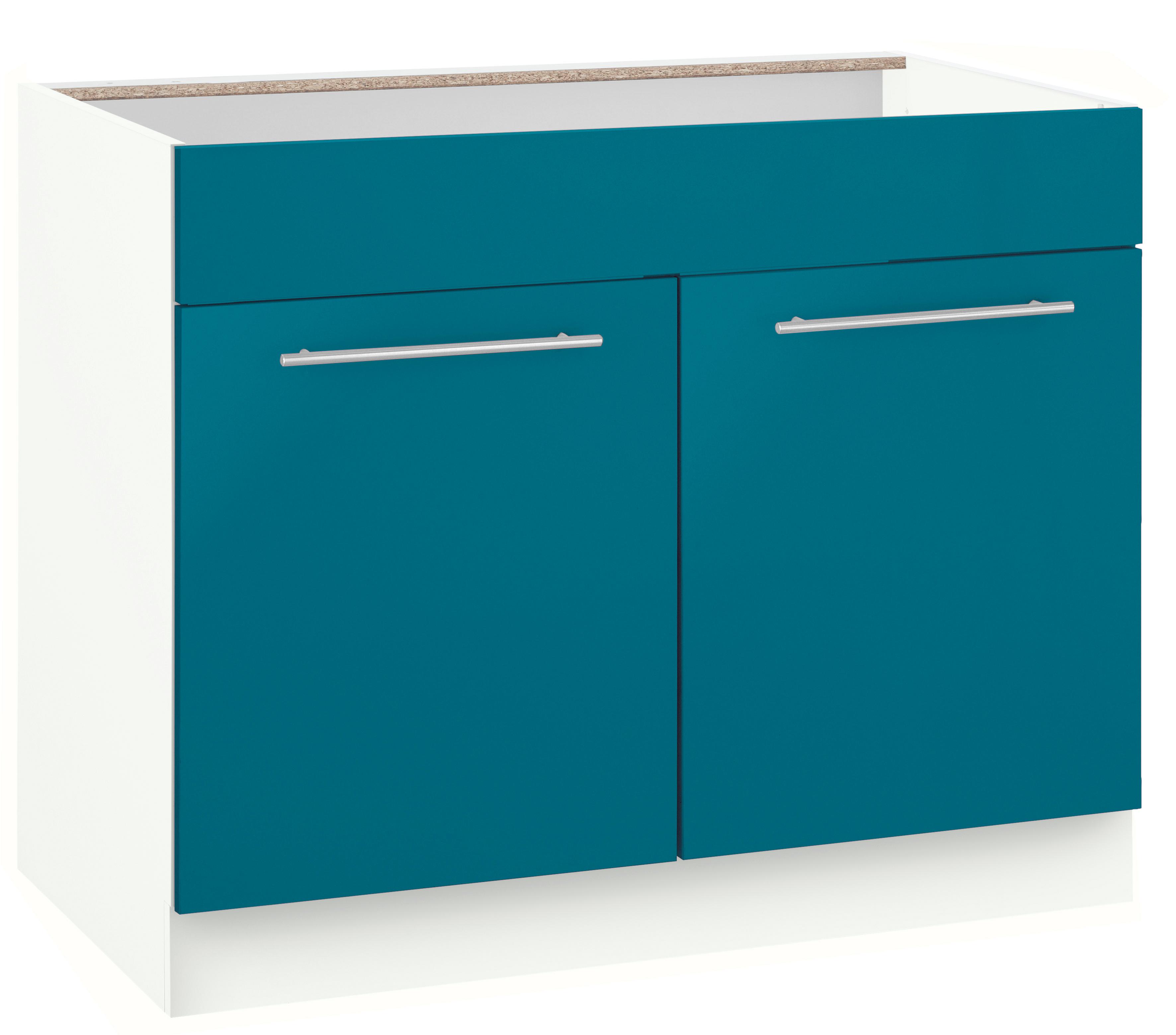 Spülenschrank WIHO KÜCHEN "Flexi2", blau (front: ozeanblau, korpus: weiß), B:100cm H:85cm T:57cm, Schränke, Breite 100 cm Image
