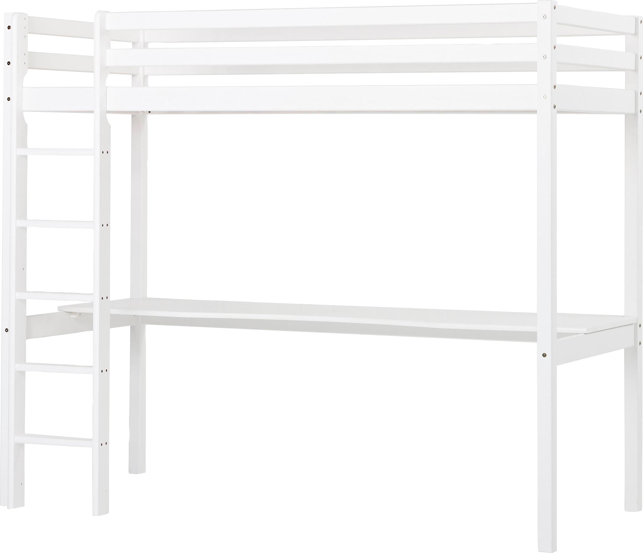 Hochbett HOPPEKIDS "Hochbett 90x200cm mit Schreibtisch, umbaubar zu Einzelbett", weiß, Liegefläche B/L: 90cm x 200cm, kein Härtegrad, kein Härtegrad, Hochbetten, Hochbett, FSC zert. Massivholz, Hochbett ohne Schreibtisch nutzbar Image