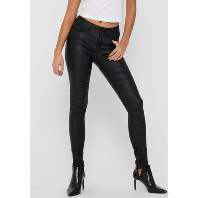 Lederimitathose ONLY "ONLANNE K MID WAIST COATED PNT NOOS", Damen, Gr. XL (42), Länge 30, schwarz, Web, Obermaterial: 77% Viskose, 20% Nylon, 3% Elasthan, leicht glänzend, modisch, sehr figurbetont lang, Hosen 5-Pocket-Hose Image