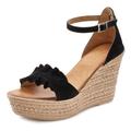 Sandalette LASCANA Gr. 37, schwarz Damen Schuhe Riemchensandale Sandalette Sandaletten Sandale, Sommerschuh aus Leder mit Keilabsatz