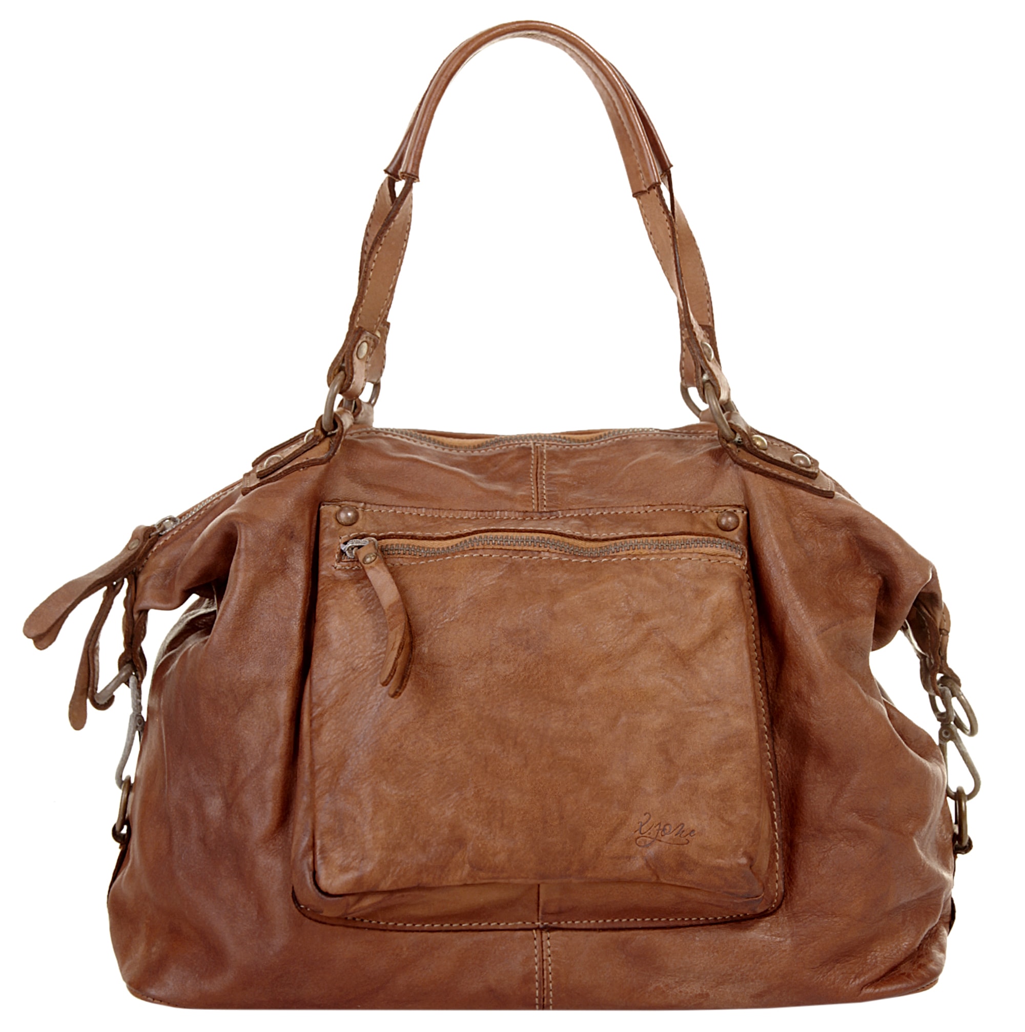 Shopper X-ZONE, Damen, Gr. B/H/T: 40cm x 30cm x 18cm onesize, braun (cognac), Leder, vintage, Taschen Shopper, echt Leder, Made in Italy