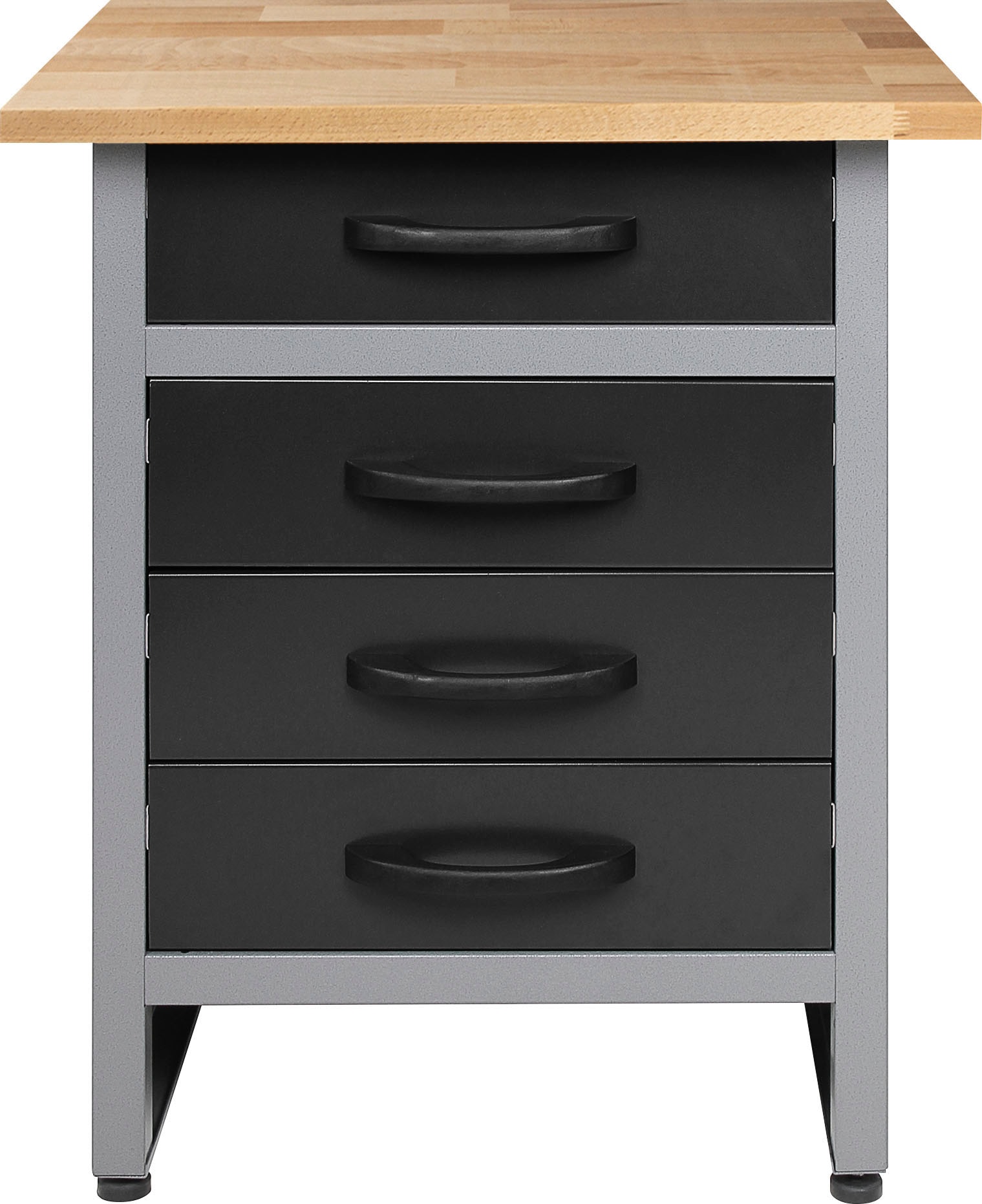 Werkbank ONDIS24 "Bernd", schwarz (schwarz, anthrazit), B:60cm H:85cm T:60cm, Edelstahl, Werkbänke, höhenverstellbar, 4 Schubladen, ca. 60x60x85 cm