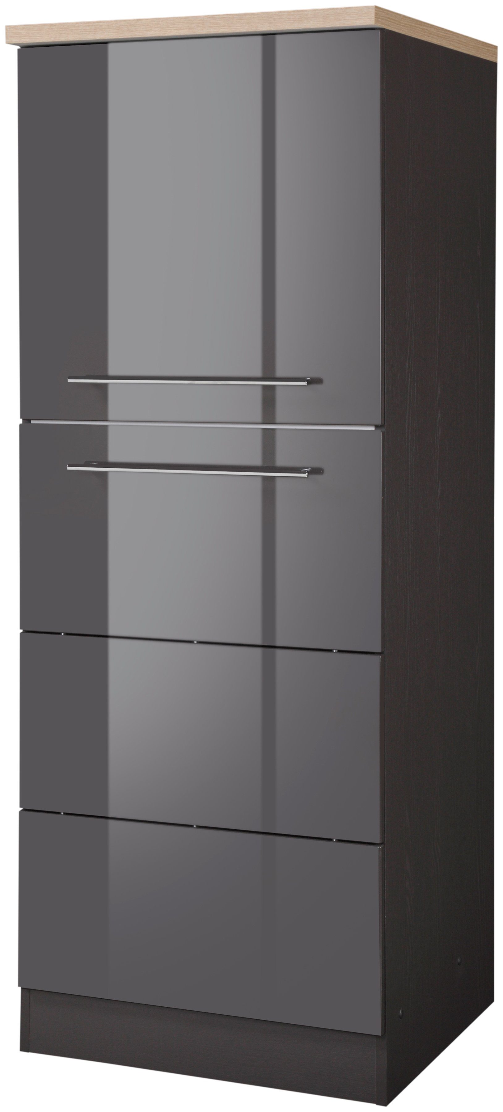 Seitenschrank KOCHSTATION "KS-Wien", grau (grau hochglanz), B:60cm H:165cm T:60cm, Holzwerkstoff, MDF, Schränke, Breite 60 cm, Höhe 165 cm, Türanschlag wechselbar Image