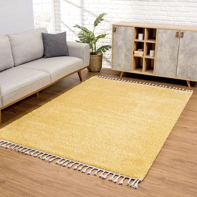 Hochflor-Teppich CARPET CITY "Pulpy 100" Gr. 8, gelb, B:300cm H:30mm L:400cm, Kunstfaser, Teppiche, Fransenteppich, Läufer, weich, mit Fransen, uni, viele Größen, Wohnzimmer, Schafzimmer Image