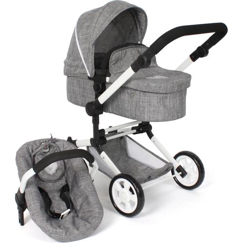 „Kombi-Puppenwagen CHIC2000 „“Linus, Jeans Grey““ Puppenwagen grau (jeans grey) Kinder Puppenwagen -trage mit Babywanne und Autositz“