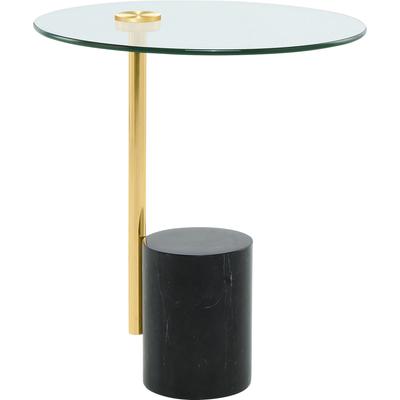 Beistelltisch KAYOOM "Rosario 525, Beistelltisch in glamourösem Stil,runde Glas-Tischplatte", schwarz (gold, schwarz, schwarz), B:44cm H:50cm T:44cm, Edelstahl, Marmor, Sicherheitsglas, Tische, Tischgestell in Metall-Marmor-Kombination, Sockel Ø 17 cm Image