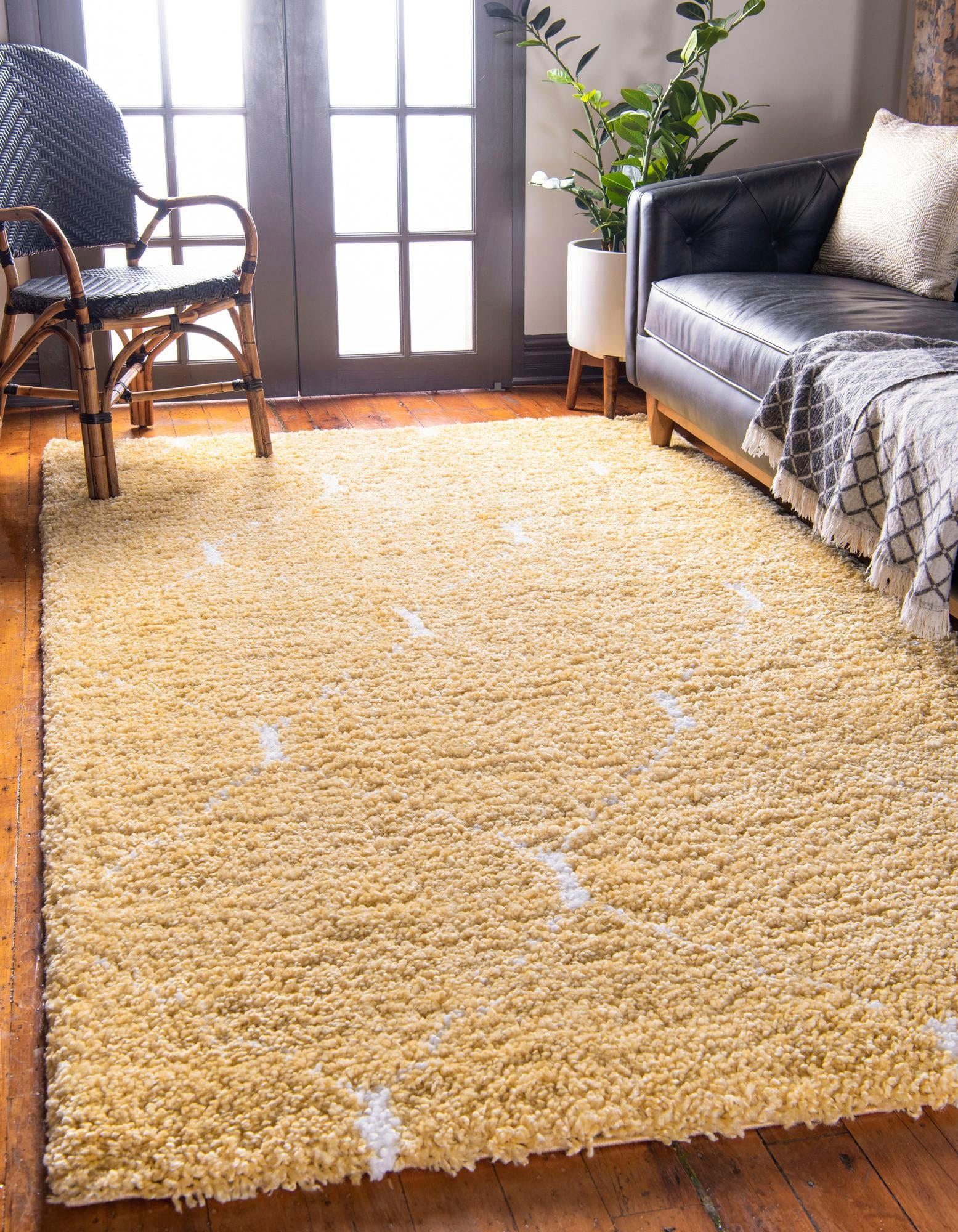 Hochflor-Teppich "Temara Shag, LAGERRÄUMUNG", gelb (gelb, elfenbeinfarben), B:152cm H:51mm L:244cm, Polypropylen (PP), MYFLAIR MÖBEL & ACCESSOIRES, Teppiche, gewebt, Rauten Design, weich & kuschelig Image