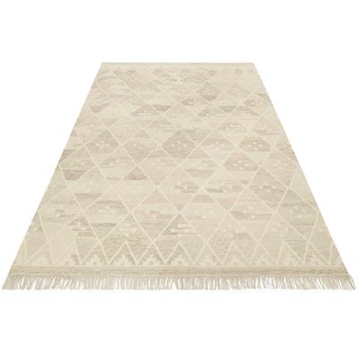 Teppich GREEN LOOOP "Vermont GL-82101", beige (beige, braun), B:130cm H:5mm L:190cm, Schurwolle, Baumwolle, Teppiche, handgewebter Naturfaserteppich aus 80% Wolle 20% Baumwolle, Wohnzimmer Image