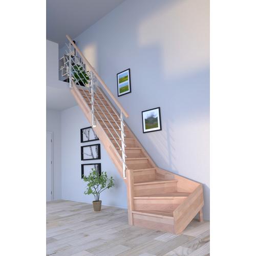 „STARWOOD Raumspartreppe „“Rhodos““ Treppen gewendelt links, durchgehende Wangenteile, Design-Geländer Edelstahl Gr. gewendelt, beige (natur) Treppen“