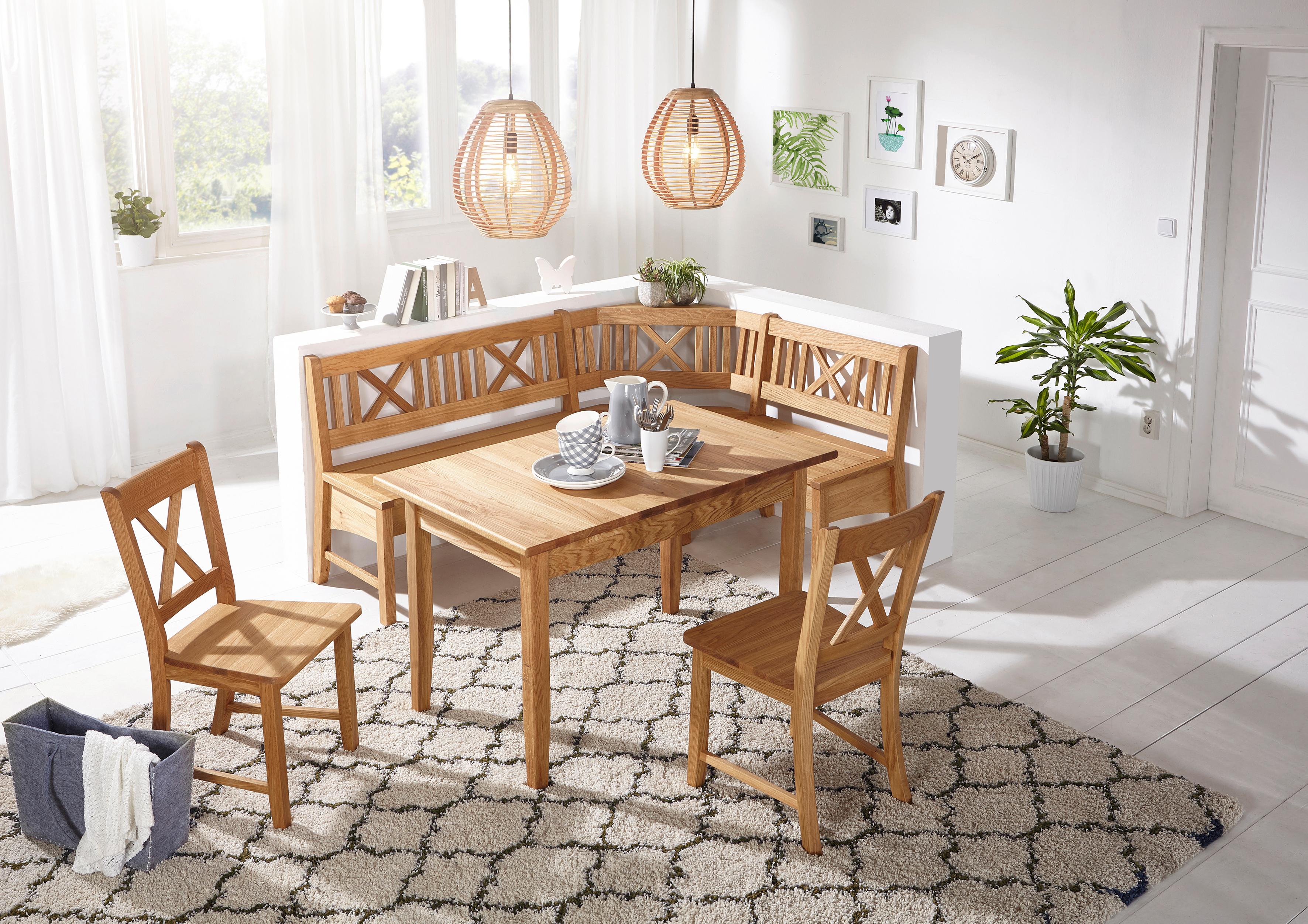 Eckbankgruppe MASSIVLINE & MORE "Königsee", braun (wildeiche, eichefarben, eichefarben), T:54cm, Massivholz, Sitzmöbel-Sets, Eckbank ist umstellbar, Eckbank mit Truhe