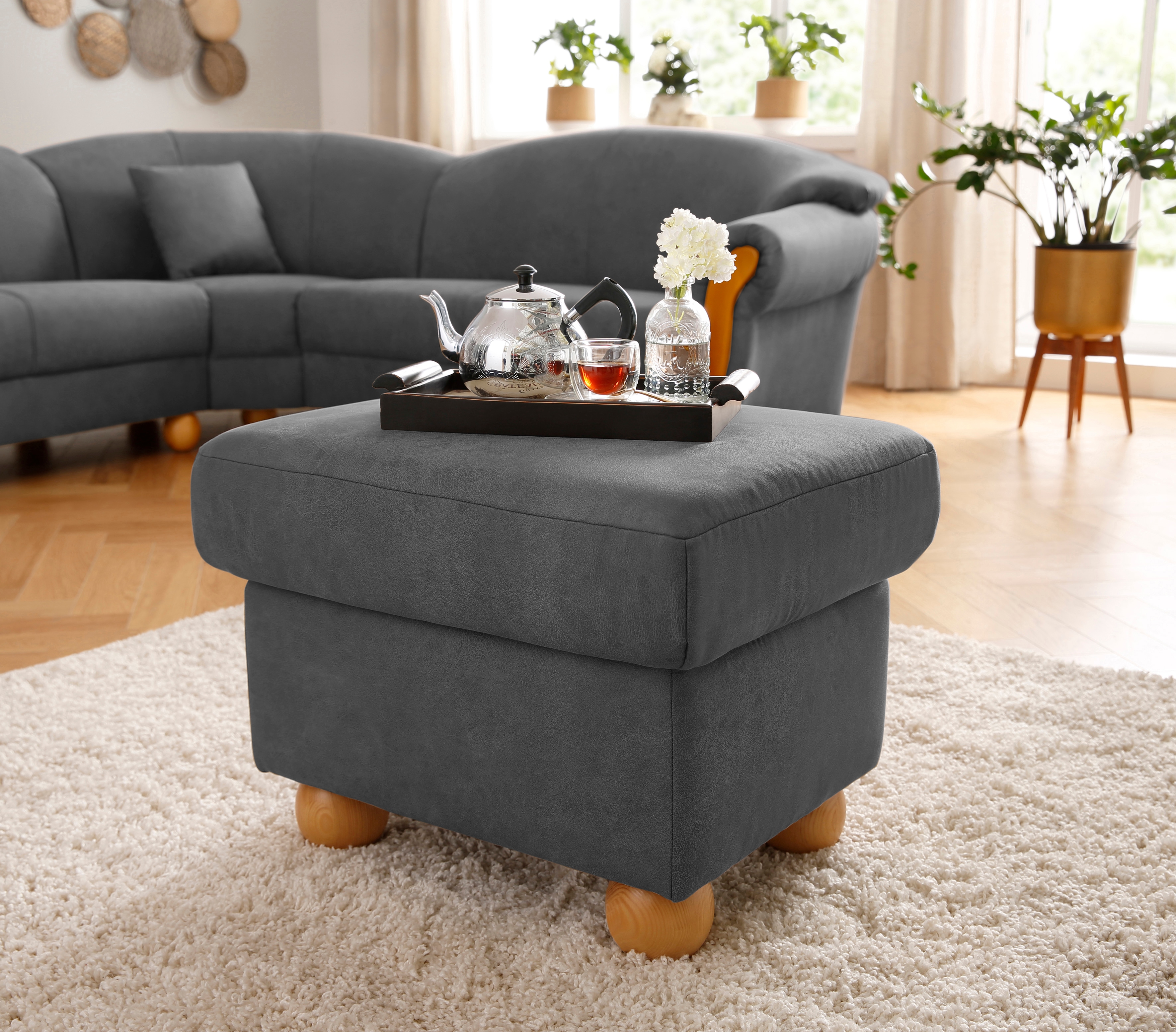 Hocker HOME AFFAIRE "Milano Vintage", grau (dunkelgrau), B:62 H:45 T:50, 100% Polyester, Hocker, Polsterhocker