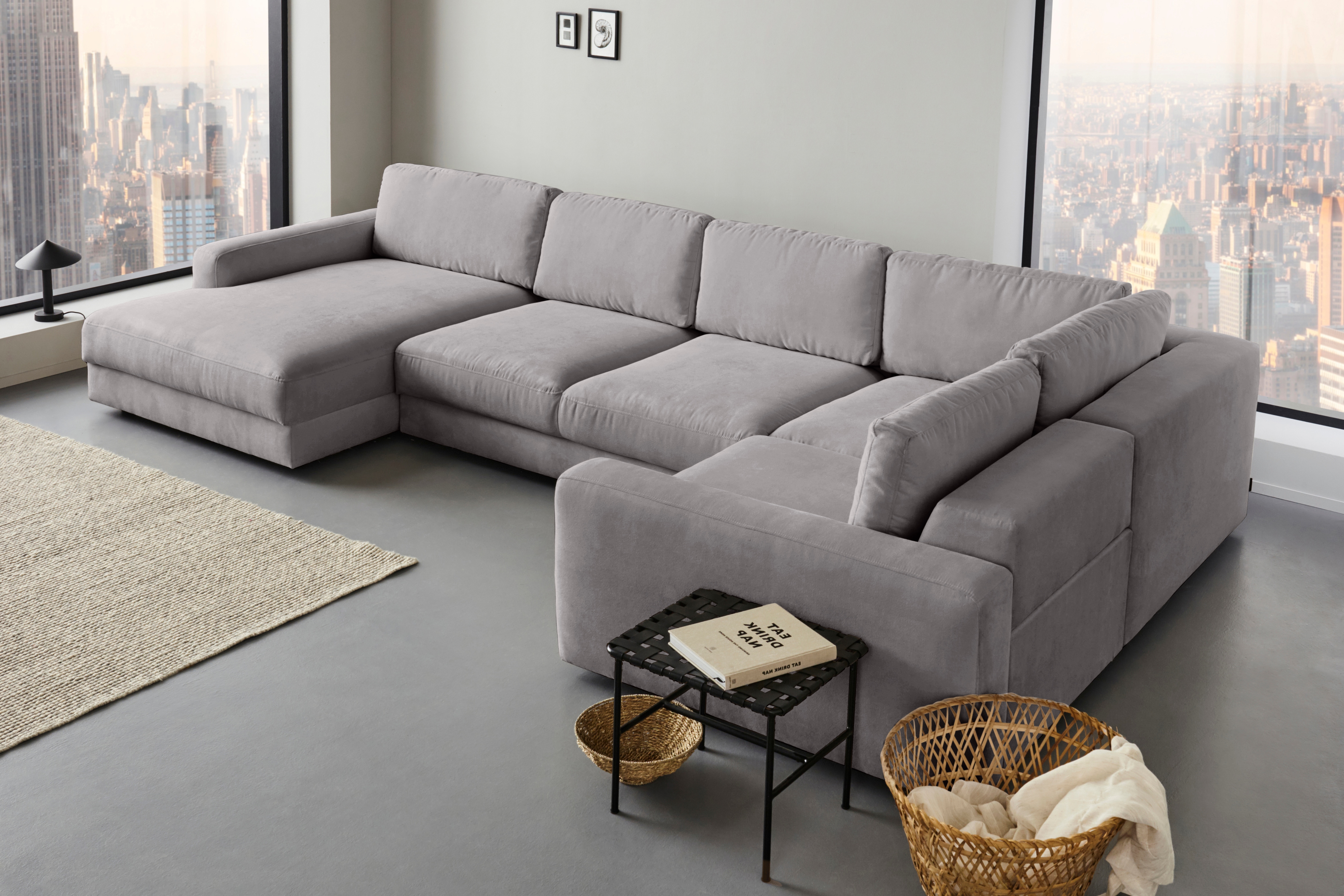 Wohnlandschaft HOME AFFAIRE "Bloomfield, Mega Polsterecke, Breite 390cm, viel Platz, U-Form", grau, B:390cm H:84cm T:209cm, 92% Polyester 8% Nylon, Sofas, Wohnlandschaft, In verschiedenen Größen bestellbar Image