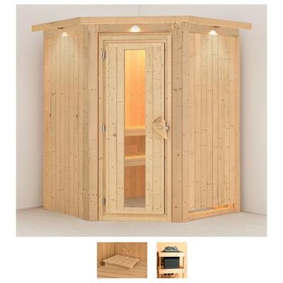 Sauna KARIBU "Larin", beige (naturbelassen), ohne Ofen, (ohne Ofen), Saunen, ohne Ofen