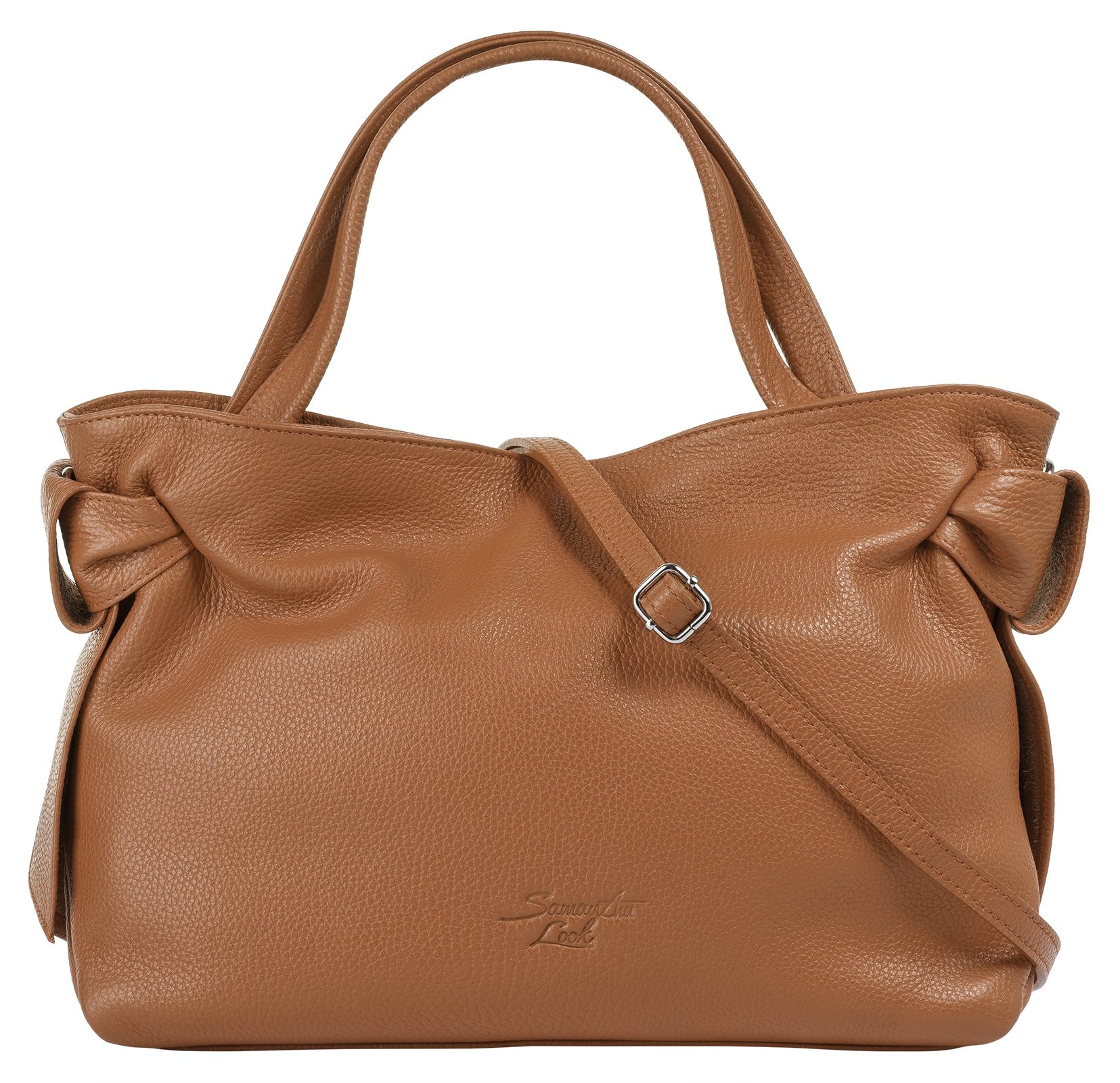 Henkeltasche SAMANTHA LOOK, Damen, Gr. B/H/T: 33cm x 23cm x 12cm onesize, braun (cognac), Leder, leicht glänzend, unifarben, Taschen, echt Leder, Made in Italy Image