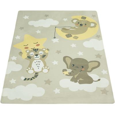 Kinderteppich PACO HOME "Chicos 551", beige, B:155cm H:2mm L:230cm, Polyester, Teppiche, Flachgewebe, niedliches Kinder Design, Motiv Tiere, Kinderzimmer Image