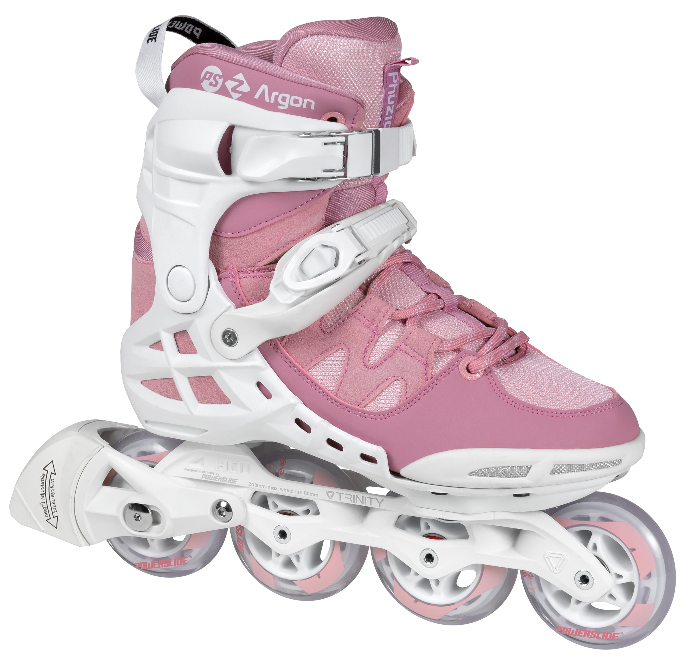 Inlineskates POWERSLIDE "Phuzion Argon Rose 80" Gr. 37, rosa (rosa, weiß), Inlineskates_Rollschuhe, Damen, 37 (bis 100 kg), Kunstfaser, Lederimitat