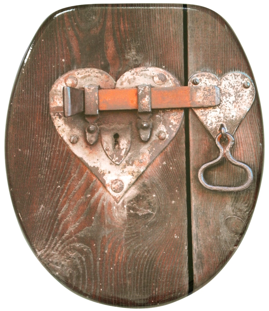 WC-Sitz SANILO "Türschloss", braun (holzfarben), B:37,7cm L:47cm, MDF - Mitteldichte Holzfaserplatte, WC-Sitze, mit Absenkautomatik