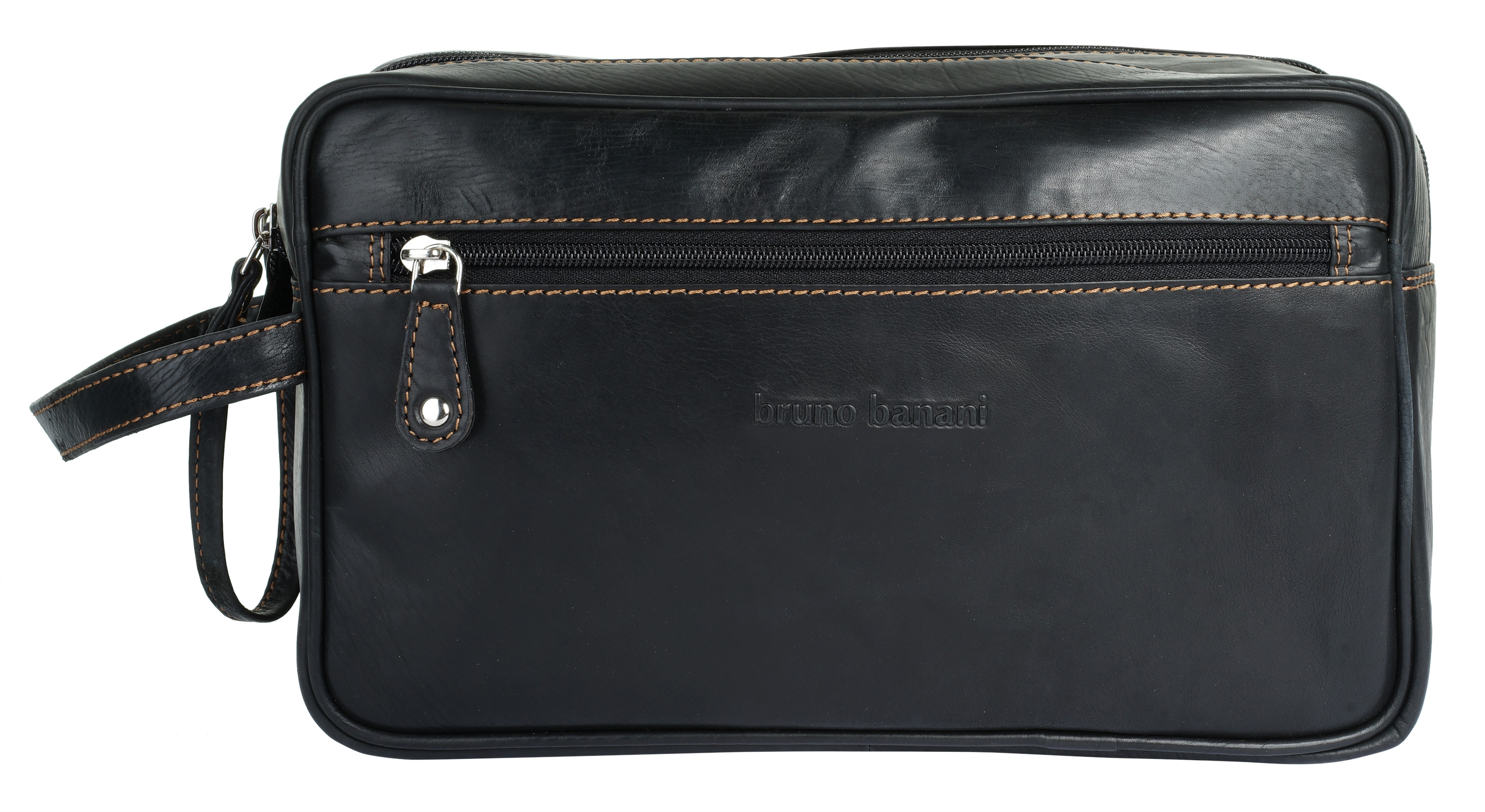 Kulturbeutel BRUNO BANANI, Gr. B/H/T: 27 x 16 x 11 onesize, schwarz, Leder, leicht glänzend, unifarben, Taschen, echt Leder