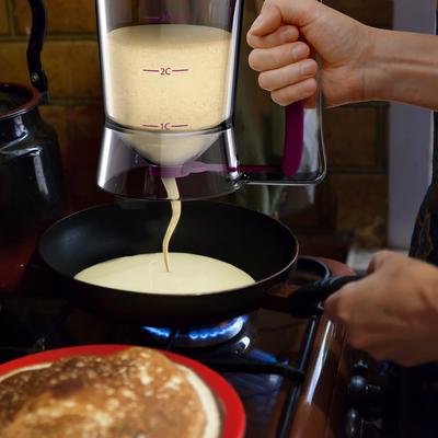 Pancake Batter Dispenser - Kitchen Accessory with Spring-Loaded Handle for Waffle Maker or Griddle - by Chef Buddy (Purple)