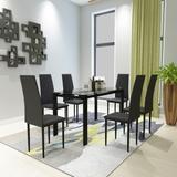 7 Piece Dining Table Set with Toughened Glass Table and Pu Soft Leather Chair, Dining Table and Chair for Dining Room