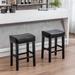 Set of 2 Counter Height 26" Bar Stools for Kitchen Counter Backless Faux Leather Stools for Dining Room