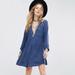 Free People Dresses | Free People Women's Go Lightly Deep V-Neck Mini Dress Babydoll Boho Blue Medium | Color: Blue | Size: M