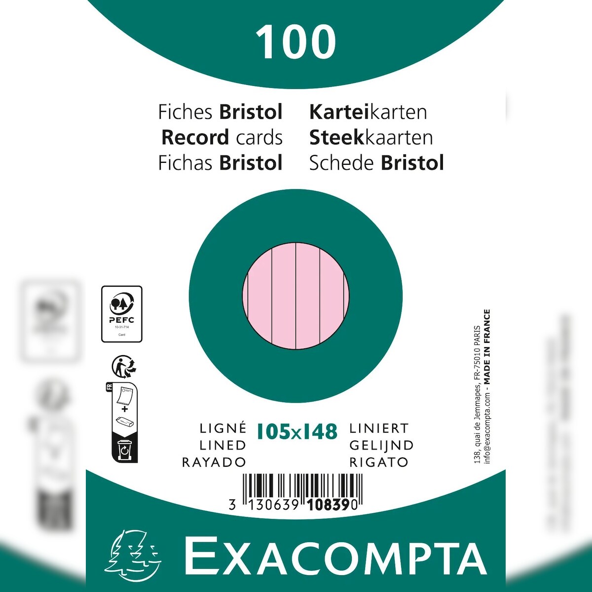 Exacompta 10839SE 20x Karteikarten liniert DIN A6 100 St eingeschweißt - Rosa Image