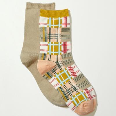 Lucky Brand Patchwork Plaid Crew Sock 2 Pk - Women's Ladies Accessories Ankle Socks