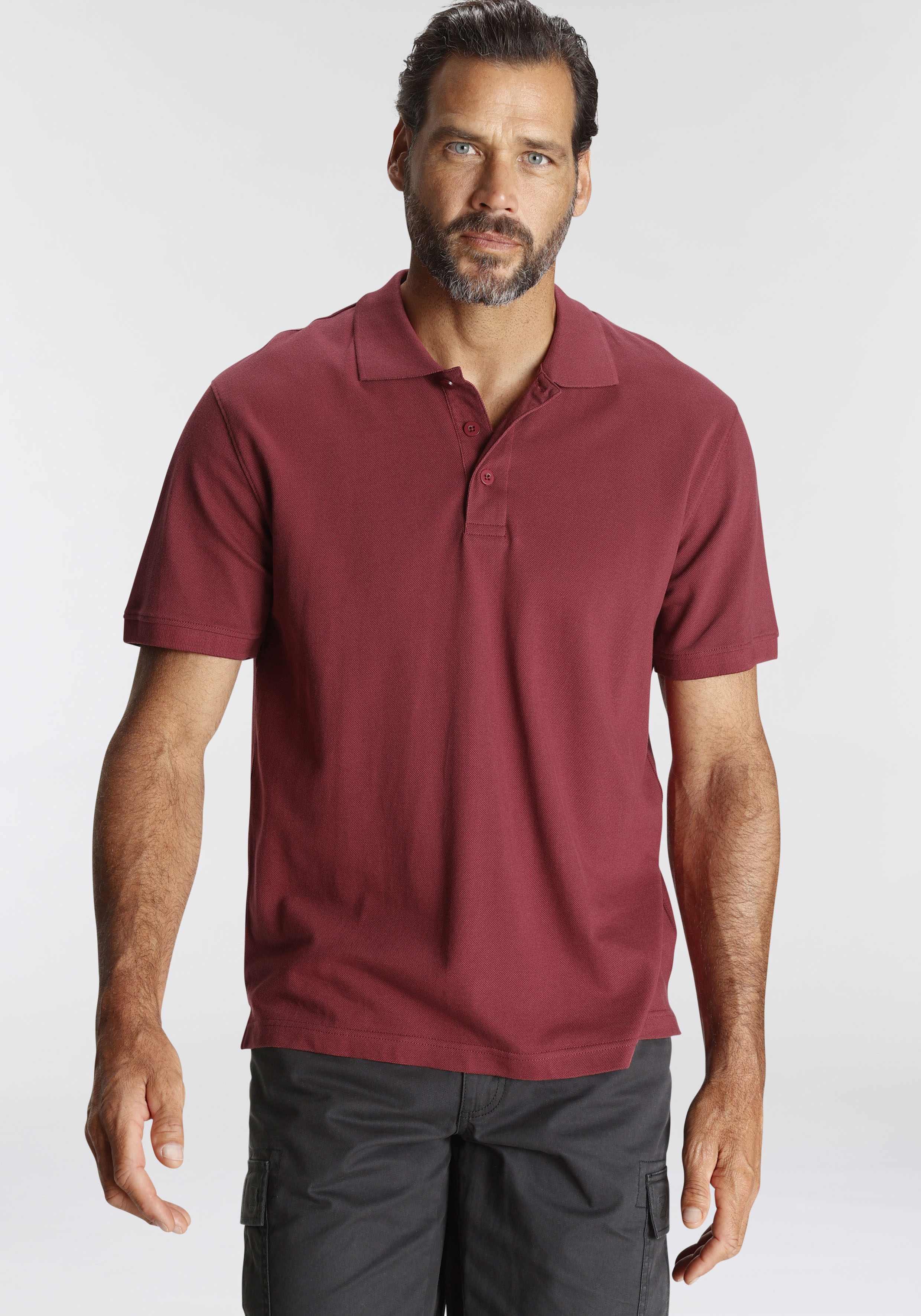 Poloshirt MAN'S WORLD, Herren, Gr. 68/70 (4XL), rot (weinrot), Piqué, Obermaterial: 100% Baumwolle, unifarben, Basic, regular fit, Rundhals, Flachstrickbündchen, Shirts, Kurzarm, lockere Passform, unifarben Image