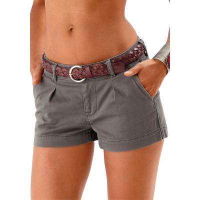 Shorts LASCANA, Damen, Gr. 38, N-Gr, grün (olivgrün), Denim/Jeans, Obermaterial: 98% Baumwolle, 2% Elasthan, unifarben, casual, figurbetont kurz, Hosen, aus Baumwollstretch mit Taschen, kurze Hose, Freizeitlook Image