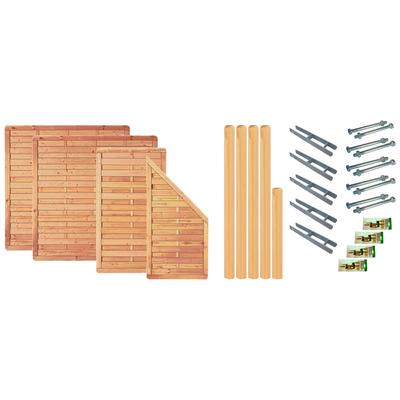 Dichtzaun TETZNER & JENTZSCH "Atlanta 1", grün (grün, braun), H:180cm, Holz, Stahl, Zaunelemente, 4 Elemente, LxH: 595x1