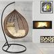 GOODS EMPORIUM Luxury Rattan Hanging Egg Chair Outdoor & Indoor Garden Swing Chair Hammock with Cushions - RAIN COVER INCLUDED (Medium, Black - Brown - Beige)