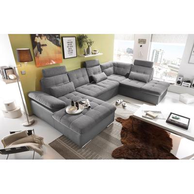 Wohnlandschaft ED EXCITING DESIGN "Jakarta U-Form mit Bettfunktion, Bettkasten", grau, B:324cm H:107cm T:218cm, Lederl.: 40% Polyurethan, 40% Polyvenylchlorid; 20% Polyester, Sumatra: 100% Polyester, Sofas, Armteilverstellung, Kopfstützen & 3... Image