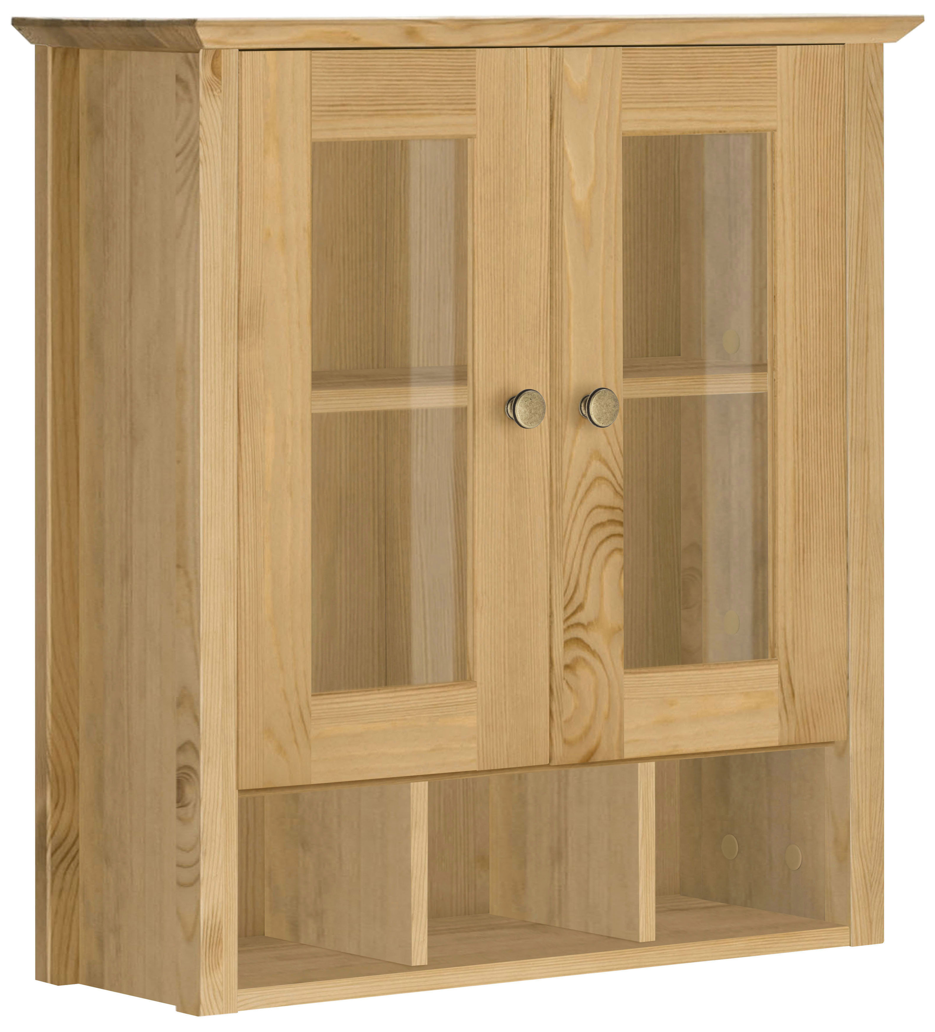 Hängeschrank HOME AFFAIRE "Vili", beige (geölt), B:60cm H:65cm T:22cm, Schränke, Hängeschrank, Badezimmerschrank, mit Glastüren, Breite 60 cm, aus Massivholz