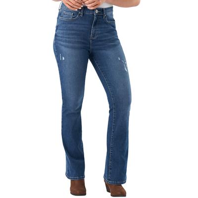 K Jordan High Rise Flare Jean (Size 18W-Long) Medium Destructed Wash, Cotton,Polyester,Elastine