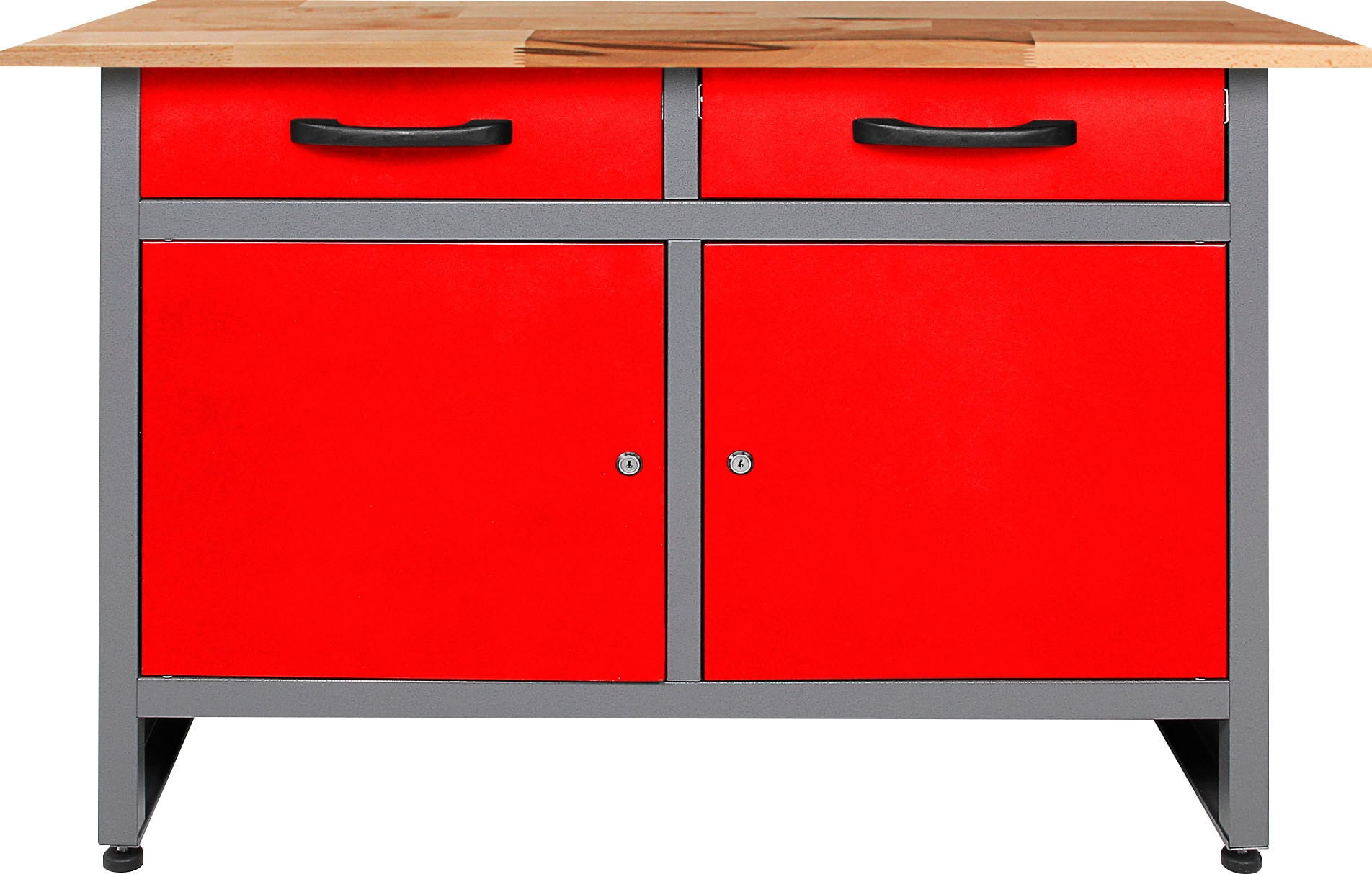 Werkbank ONDIS24 "Werner", rot (rot, anthrazit), B:120cm H:85cm T:60cm, Metall, Werkbänke, höhenverstellbar, ca. 120x60x85 cm