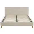 Lit adulte 140x190 avec tête de lit en velours côtelé beige et sommier