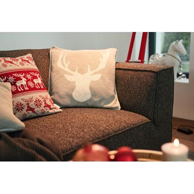 Dekokissen TOM TAILOR HOME "Knitted Reindeerhead", grau (hellgrau, creme, gemustert), B:45cm L:45cm, Baumwolle, Dekokissen_Sitzkissen_Kissenhüllen, Gestrickte Kissenhülle ohne Füllung mit Rentierkopf, 1 Stück Image