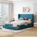 Queen Size Velvet Upholstered Storage Platform Bed with Drawer and Wingback Headboard