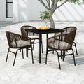 Latitude Run® Patio Dining Set Outdoor Dining Set Table & Chair Set for Garden Glass/Wicker/Rattan in Brown | 31.5 W x 50 D in | Wayfair