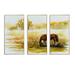 August Grove® Horse Grazing On A Meadow - 3 Piece Floater Frame Painting on Canvas Metal in Brown/Yellow | 32 H x 48 W x 1 D in | Wayfair