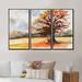 Winston Porter Lone Oak in the Fields w/ Autum Leaves - 3 Piece Floater Frame Print on Canvas Canvas, Wood in White | 28 H x 36 W x 1 D in | Wayfair