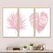Bay Isle Home™ Tropical Pink Watercolour Leaves II - 3 Piece Floater Frame Print on Canvas Metal in Pink/White | 32 H x 48 W x 1 D in | Wayfair