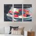 Winston Porter Glass w/ Red & Blue Berries - 3 Piece Floater Frame Print on Canvas in White | 20 H x 36 W x 1 D in | Wayfair