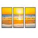 Highland Dunes Sunset on Beautiful Sand Beach w/ Blue Sea Water - 3 Piece Floater Frame Print on Canvas Canvas, in White | Wayfair