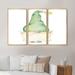 The Holiday Aisle® Cute Christmas Gnome in Hat - 3 Piece Floater Frame Print on Canvas Metal in Green | 32 H x 48 W x 1 D in | Wayfair