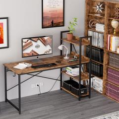 17 Stories Sarahlouise Computer Desk w/ Power Outlet & Storage Shelves, PC Desk Workstation for Home Office Wood/Metal in Black | Wayfair