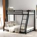 Modern Twin over Full Trapezoidal Design Metal Floor Bunk Bed with Inclined Ladder, Kids Bed with Full-length Guardrail, Black