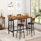 Grondin Rustic Industrial Style 5-Piece Bar Table Set with 4 PU Leather Bar Stools, Rectangle Dining Room Table Set for 4