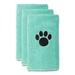 Aqua Embroidered Paw Small Pet Towel, 30" L X 15" W X 0.2" H, Green